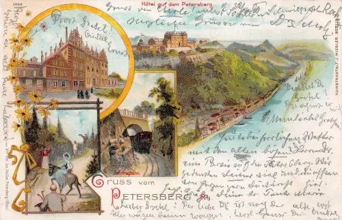 Gruss vom Petersberg a./Rh. Hotel Zahnradbahn Postkarte AK 1906