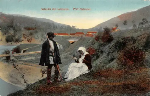 Salutari din Romania Port National Postkarte AK