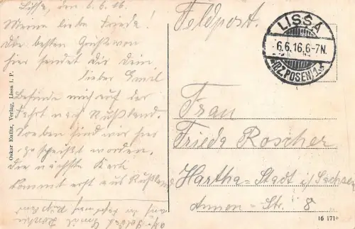 Lisa Bz. Posen Rathaus, Markt, Pferdewagen Postkarte 1916