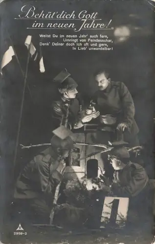 Behüt dich Gott im neuen Jahre! Ulanen Soldaten Patriotika Postkarte AK