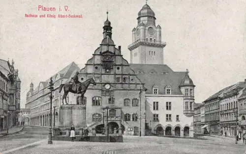 Rathaus und König Albert Denkmal Plauen Vogtland Sachsen Postkarte