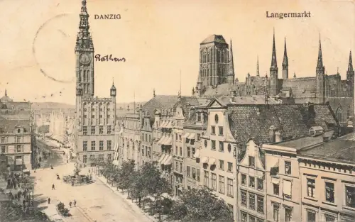 Langermarkt mit Rathaus in Danzig Postkarte AK 1906