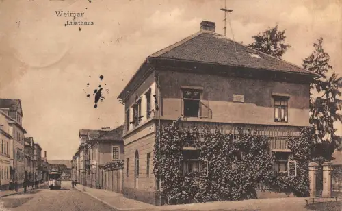 Weimar Liszthaus Straßenbahn Postkarte 1928