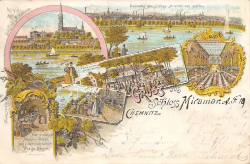 Chemnitz Restaurant Schloss Miramar Litho Postkarte 1898
