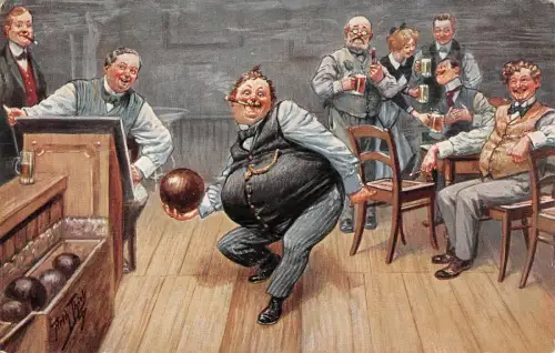 Männer beim Bowling Künstlerkarte A.Thielle 1923 Jena