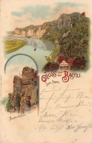 Gruß von der Bastei mit Basteifelsen Sächsische Schweiz Sachsen AK 1899