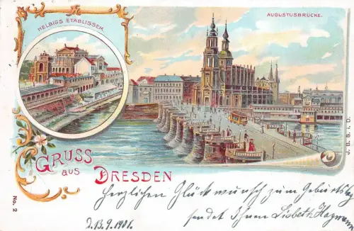 Gruss aus Dresden Augustusbrücke Helbigs Etablissem. Postkarte AK 1901