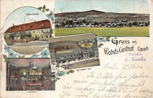 Gruss aus Wobsts Gasthof Oppach Sachsen Litho Postkarte AK 1906