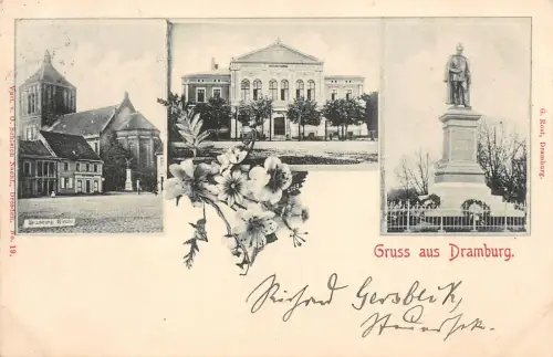 Dramburg Pommern Kirche Denkmal Panorama Postkarte 1900
