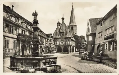 Marktplatz mit Rathaus Michelstadt im Odenwald Hessen Postkarte AK 1933