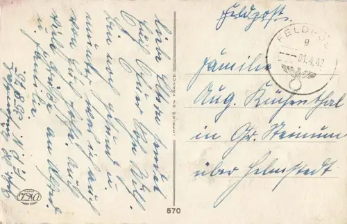 Ostern Hase mit Zwerg Feldpost Postkarte 1942