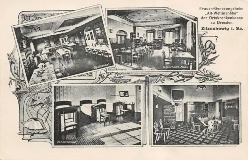 Frauen Genesungsheim mit Innenansicht in Zitzschewig Sachsen Postkarte AK