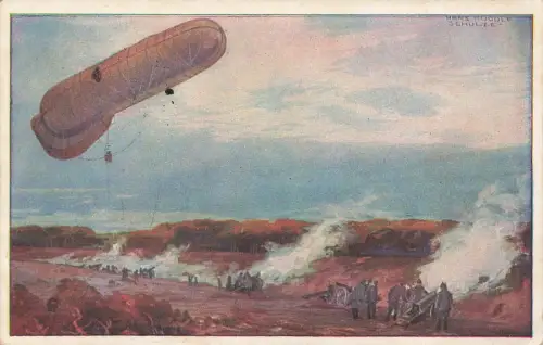 Fesselballon, unsere Artillleriewirkung beobachtend Patriotika Postkarte AK 1915