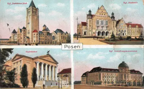 Posen Kgl. Residenzschloß, Akademie, Stadttheater Feldpostkarte AK 1916