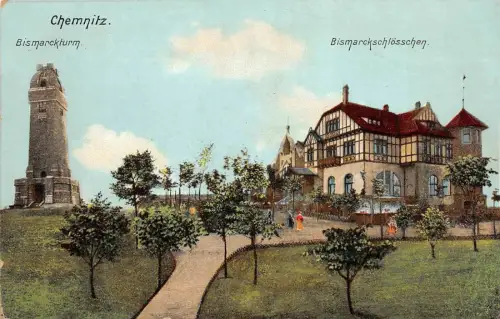 Chemnitz Bismarckturm Bismarckschlösschen Postkarte AK