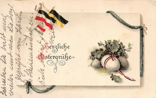 Herzliche Ostergrüße mit Reichsfahne Patriotika Postkarte AK 1916