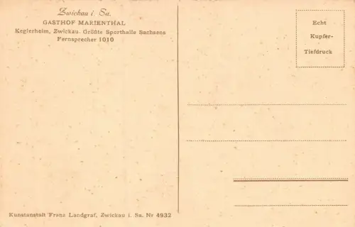 Ballsaal Gasthof Marienthal Zwickau i. Sa. Postkarte