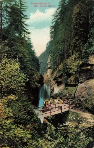 Der breite Stein Edmundsklamm Böhmische Schweiz Böhmen Postkarte AK 1916