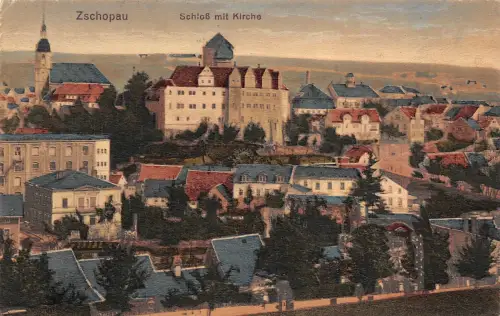 Stadtansicht Zschopau Schloss mit Kirche Sachsen Postkarte AK 1915
