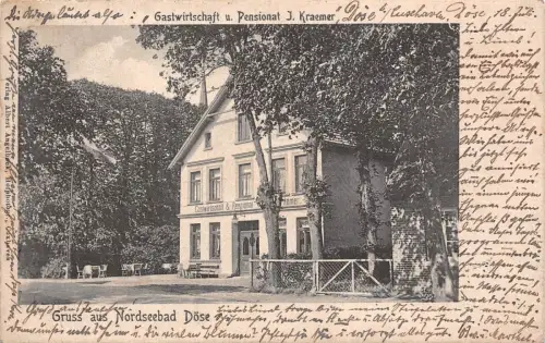 Gruss aus Nordseebad Döse Gastwirtschaft u. Pensionat J. Kraemer Postkarte 1905