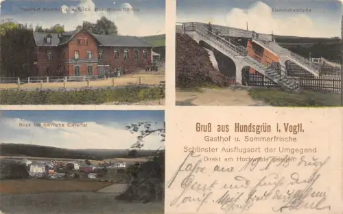 Gruß aus Hundsgrün i. Vogtl. Gasthof u. Sommerfrische Feldpostkarte AK 1915