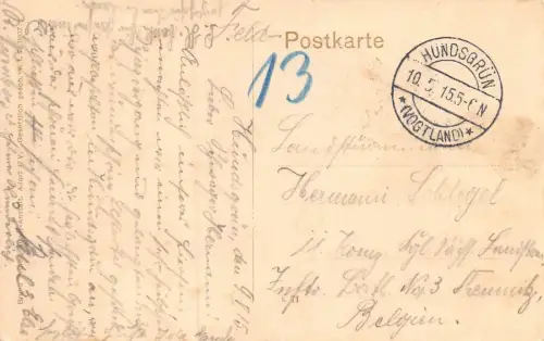 Gruß aus Hundsgrün i. Vogtl. Gasthof u. Sommerfrische Feldpostkarte AK 1915