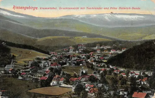 Riesengebirge Krummhübel Gesamtansicht Teichränder Prinz-Heinrich-Baude AK