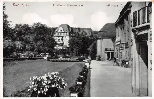 Bad Elster Palasthotl Wettiner Hof Albertbad Postkarte AK 1932