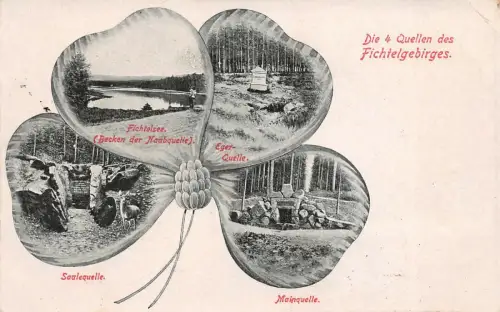 Die 4 Quellen des Fichtelgebirges Saale Eger Main Naabquelle AK 1923