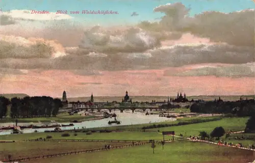 Blick vom Waldschlösschen in Dresden Sachsen Postkarte AK 1925