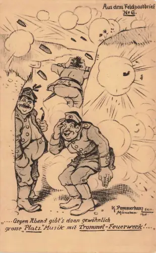Gegen Abend gibt's große Platz Musik mit Trommel Feuerwerk! Patriotika AK 1917