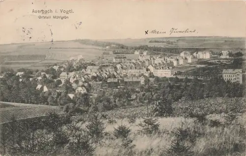 Ansicht Ortsteil Mühlgrün Auerbach Vogtland Sachsen Postkarte AK 1913