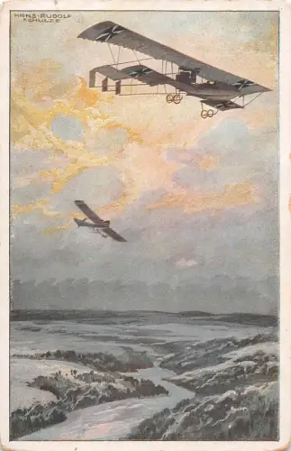 Militärdoppeldecker auf Erkundungsflug über Argonnenwald Patriotika Postkarte