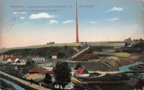 Freiberg i. Sa. Halsbrücker Esse Der höchste Schornstein der Welt AK 1916