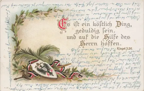 Spruchkarte Klagel.3,26 mit Schild und Schwert Postkarte AK 1943