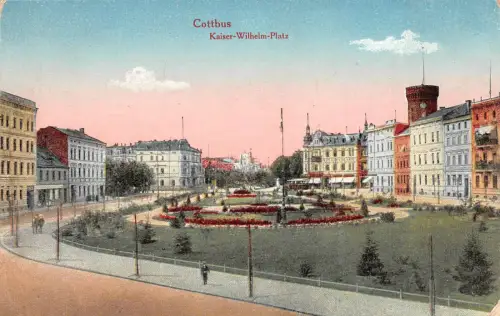Cottbus Kaiser Wilhelm Platz Postkarte 1917