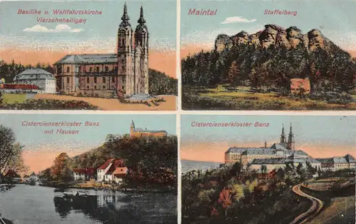 Basilika u. Wallfahrtskirche Vierzehnheiligen Maintal Staffelberg Postkarte AK