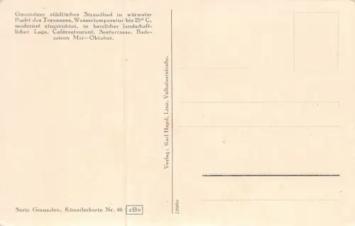 Gmundner Städt. Strandbad mit Blick gegen den Traunstein K. Hayd Postkarte AK
