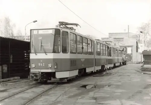 Strassenbahn 942 Werkfoto in Halle Neustadt Sachsen-Anhalt Großfoto AK 1988
