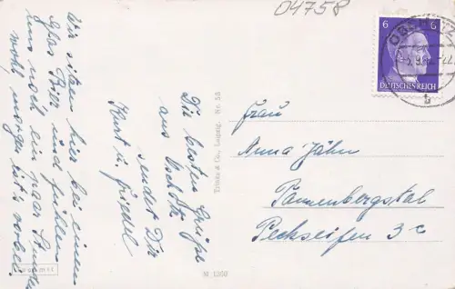 Hindenburg-Platz mit Kirche in Oschatz Sachsen Postkarte AK 1942