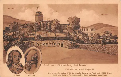 Gruß vom Finckenfang bei Maxen Historischer Aussichtspunkt Postkarte AK