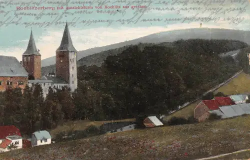 Rochlitzerberg mit Aussichtsturm von Rochlitz aus gesehen Feldpost AK 1915