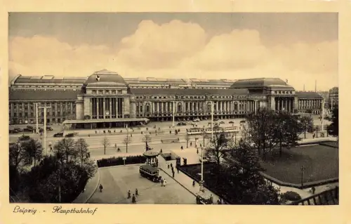 Vorderseite Hauptbahnhof in Leipzig Sachsen Postkarte AK 1938
