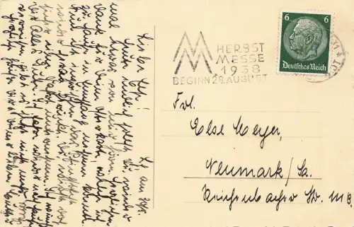 Vorderseite Hauptbahnhof in Leipzig Sachsen Postkarte AK 1938