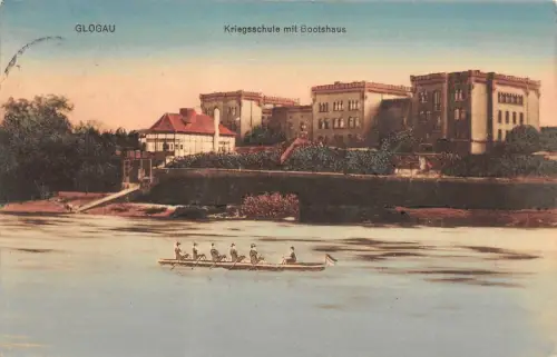 Glogau (Głogów) Kriegsschule mit Bootshaus AK 1915