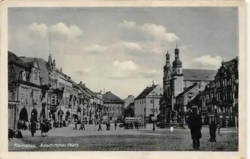 Komotau Adolf-Hitler-Platz Postkarte