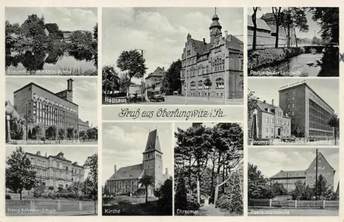 Gruß aus Oberlungwitz Rathaus, Kirche Panorama Karte Sachsen Postkarte AK 1940