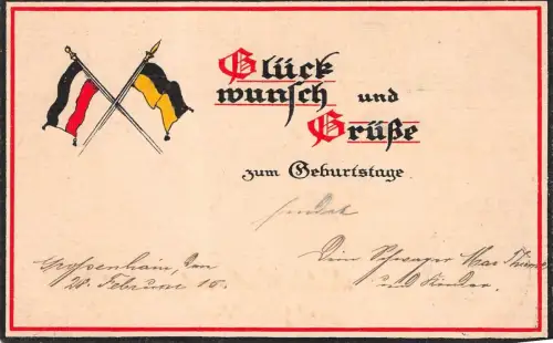 Glückwunsch und Grüße zum Geburtstage mit Fahne Patriotika Postkarte AK 1916