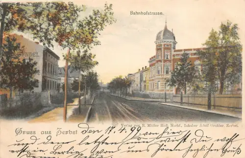 Gruss aus Zerbst Bahnhofstrasse Postkarte 1899