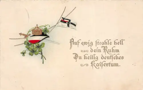Patriotika mit Krone und Schwert Postkarte mit Prägung AK 1915
